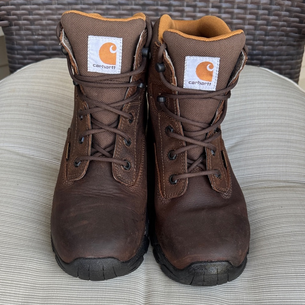 Carhartt Brown Work Boots with Orange Accents